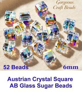 Austrian Crystal Square Sugar Beads  AB  6mm  52 Beads